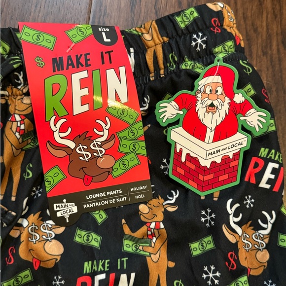 NWT Reindeer Money Rein Christmas Reindeer Pajama Lounge Pants Mens Size Large - Picture 4 of 7